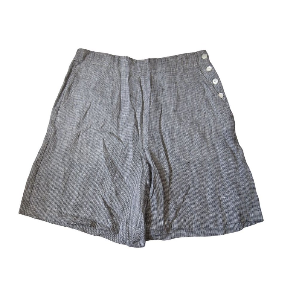 Talbots High-Waist Gray Linen-Blend Shorts with Side Buttons